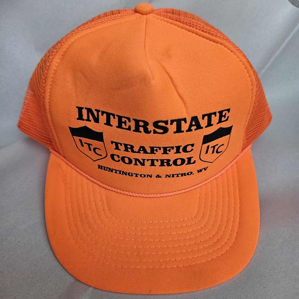 Interstate traffic control snapback trucker hat